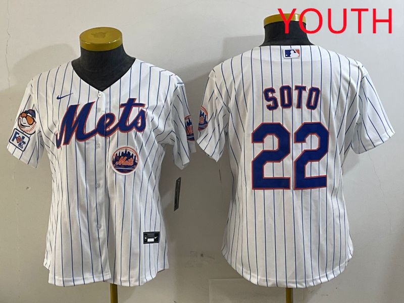 Youth New York Mets 22 Soto White Stirpe Game 2025 Nike MLB Jersey style 8